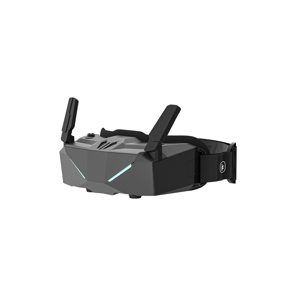 iFlight Skyviz analog FPV goggle with dual antennas, adjustable head strap, and angular black visor design