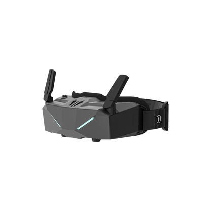 iFlight Skyviz analog FPV goggle with dual antennas, adjustable head strap, and angular black visor design