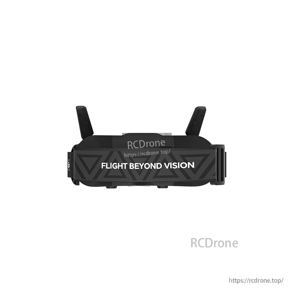 Front view of iFlight Skyviz analog FPV goggles with dual antennas and head strap reading “FLIGHT BEYOND VISION”.