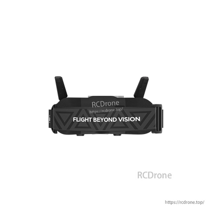 Front view of iFlight Skyviz analog FPV goggles with dual antennas and head strap reading “FLIGHT BEYOND VISION”.