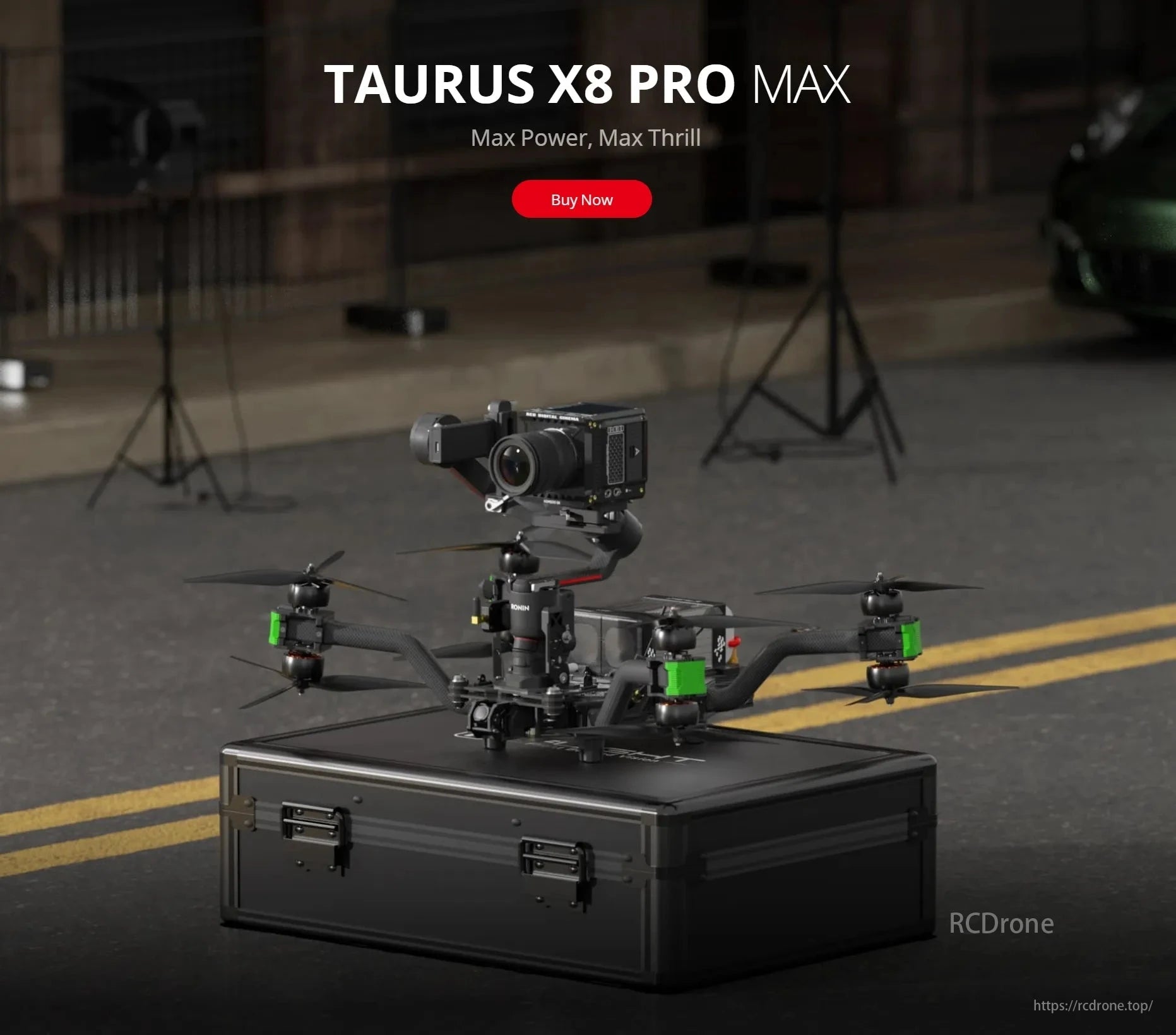 iFlight Taurus X8 Pro, Taurus X8 Pro Max: Powerful drone showcased on a case in a studio setting. Buy now for maximum thrill.