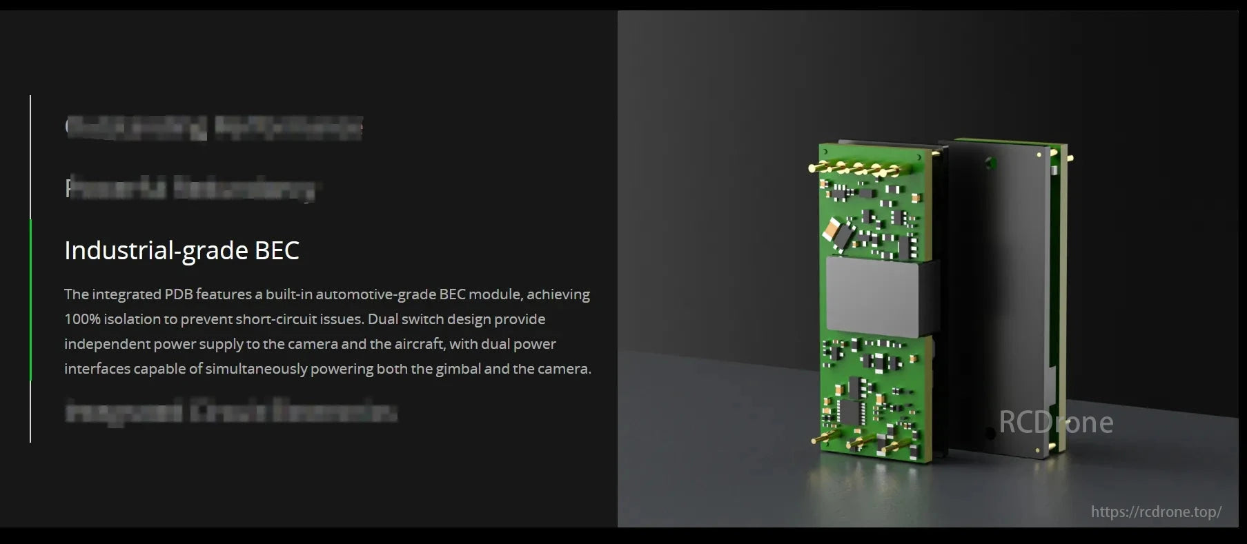 iFlight Taurus X8 Pro, Industrial-grade BEC with integrated PDB, automotive-grade module, 100% isolation, and dual switch for independent camera and aircraft power supply.