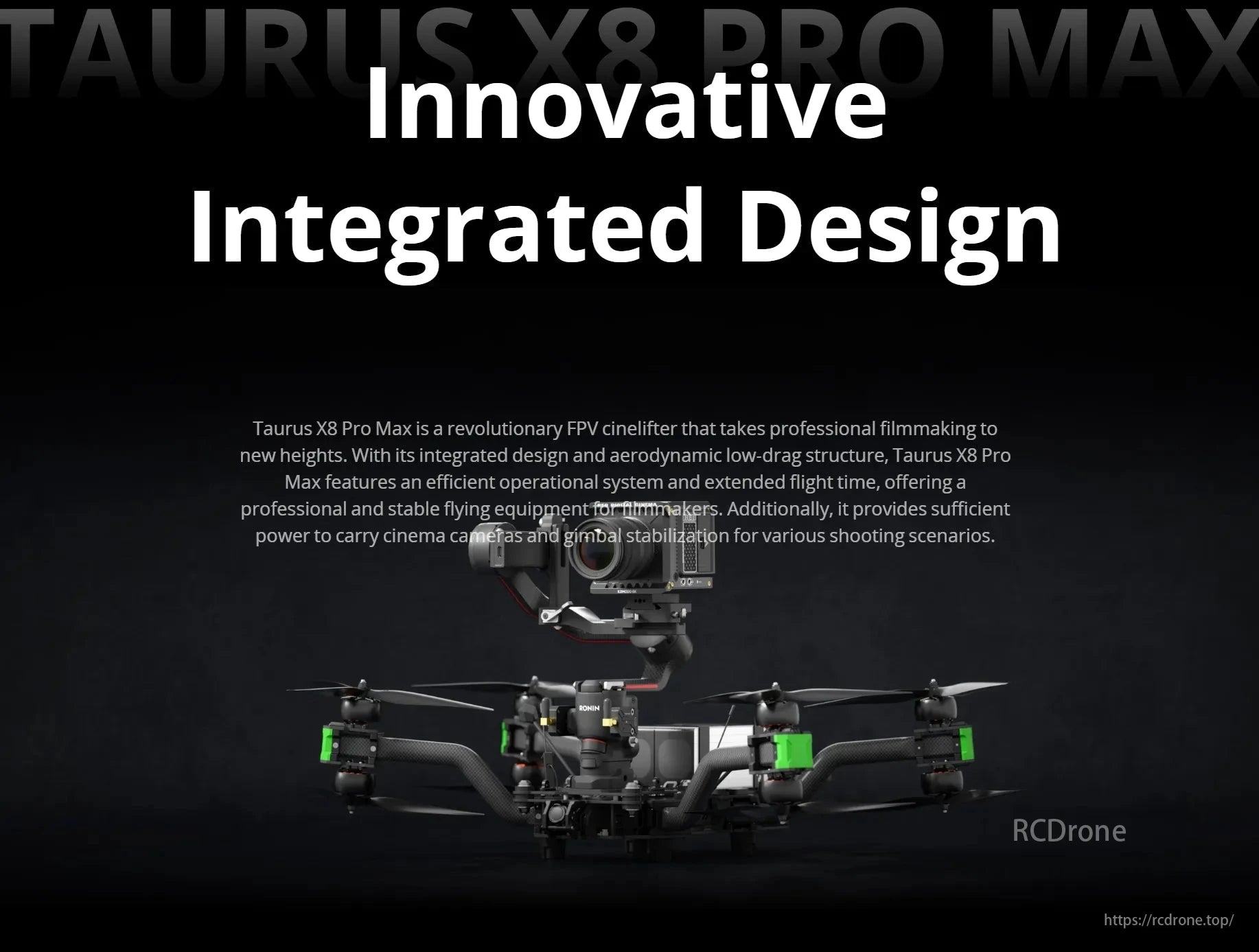 iFlight Taurus X8 Pro, Taurus X8 Pro Max enhances FPV filmmaking with aerodynamic design, long flight time, power for cinema cameras, gimbal stabilization, and versatile shooting capabilities. Ideal for professional aerial cinematography.