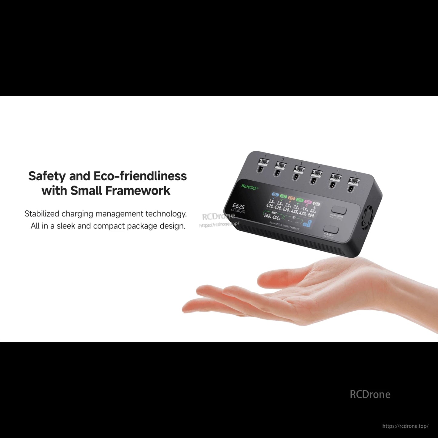 شاحن ومفرغ بطارية iSDT E625 بست قنوات 1S LiPo/LiHV، قدرة 10 واط/منفذ 2.5 أمبير، XT60 USB-C