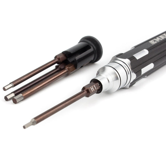 EMAX 4-in-1 hexagon socket screwdriver set with H1.5 Allen bit installed and spare bits in holder
