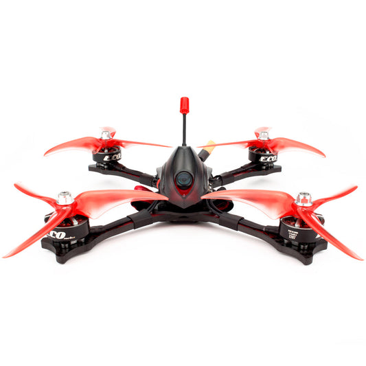 EMAX Hawk Sport 5 Inch FPV racing drone front view with red propellers and FPV camera canopy