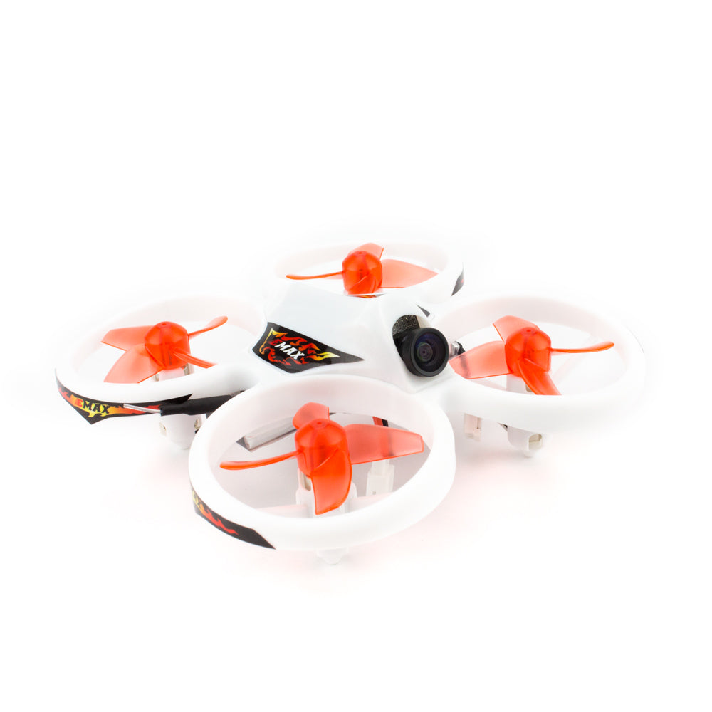 EMAX EZ Pilot Indoor FPV whoop drone angled front view with orange props and ducted guards