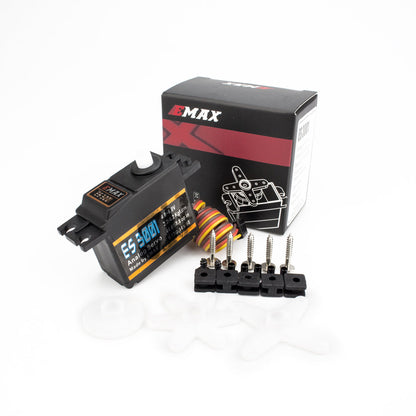 Emax ES3001 servo kit with retail box, servo horns, and mounting screws