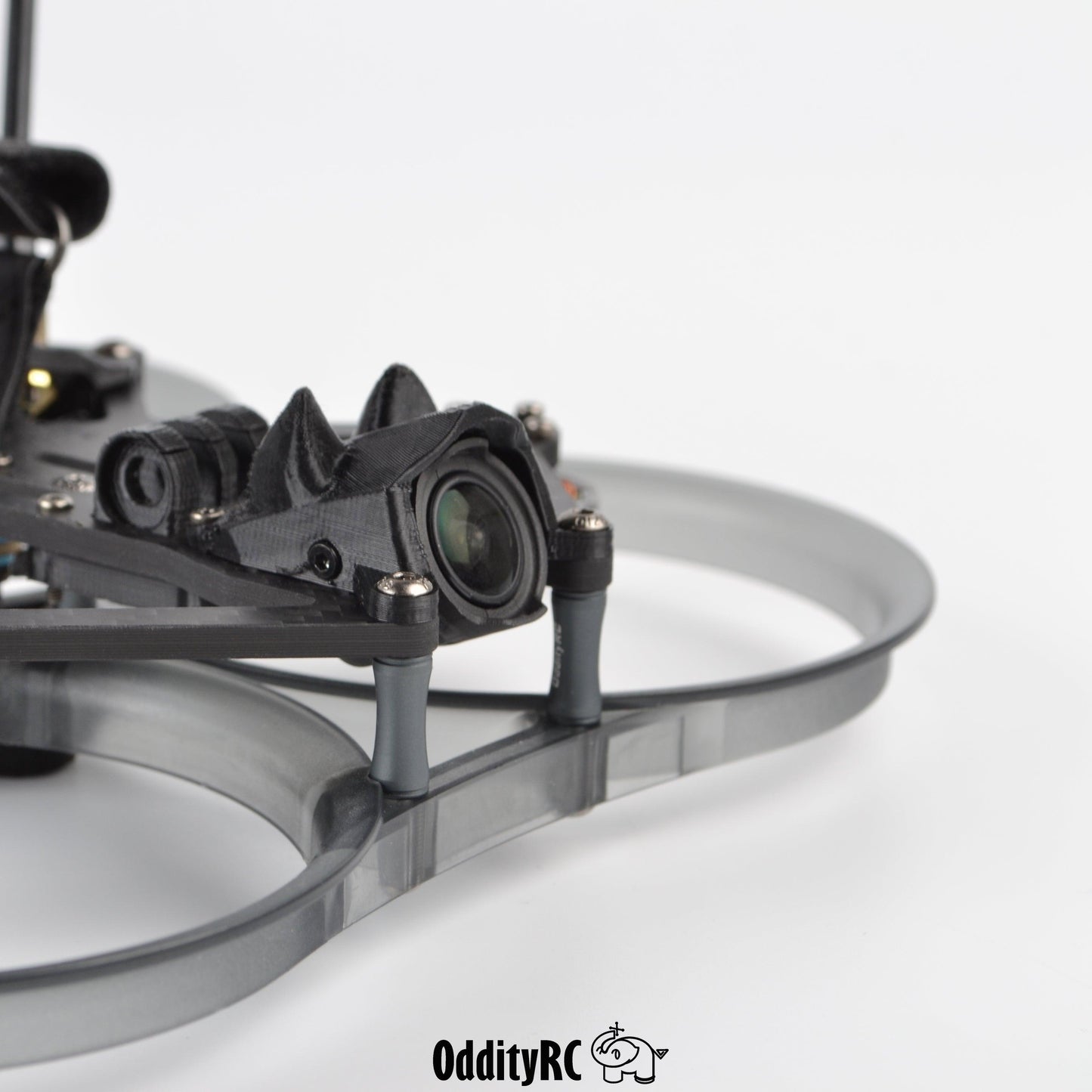 XI35 Pro FPV drone with DJI O3 camera canopy installed, front close-up on ducted frame