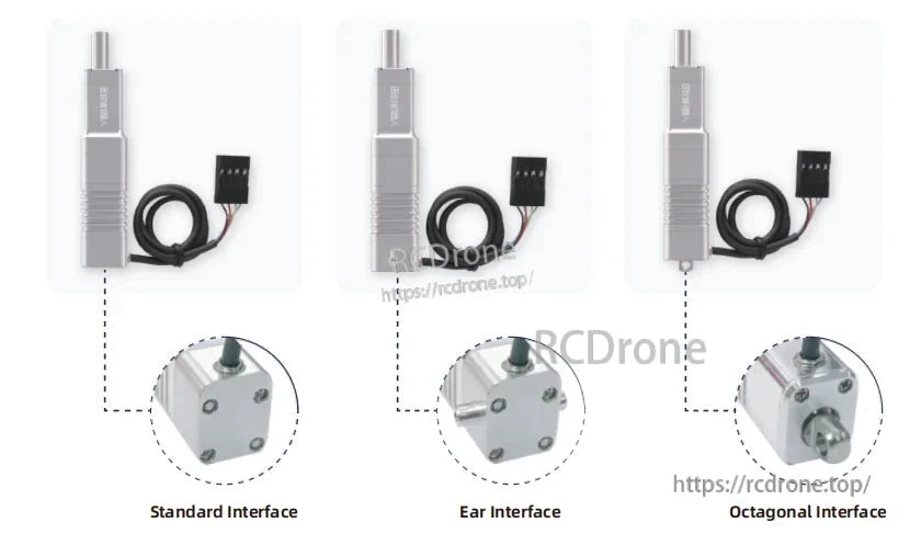 The Inspire LA10 Micro Servo offers three interface types: Standard, Ear, and Octagonal.