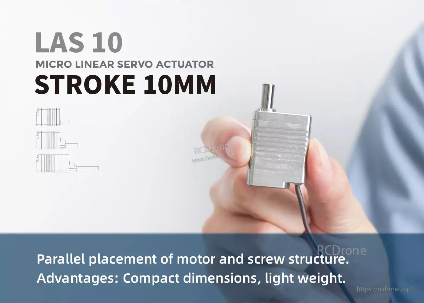 Inspire LAS10 Micro Servo, The LAS 10 Micro Linear Servo Actuator features a 10mm stroke, compact size, and lightweight design.