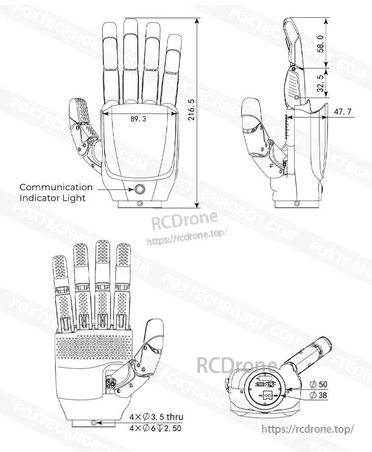 Inspire Robots RH56DFTP Dexterous Robot Hand, Robotic hand with 47.7mm width, designed for precise tasks requiring control.