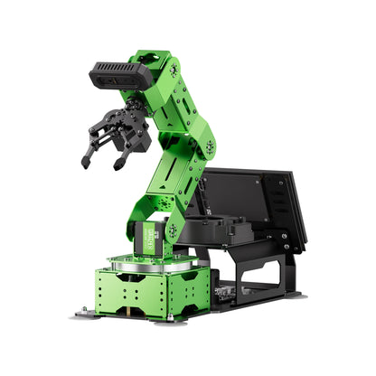 Green JetArm desktop robotic arm with gripper and rear controller bay; pictured equipment depends on selected kit.