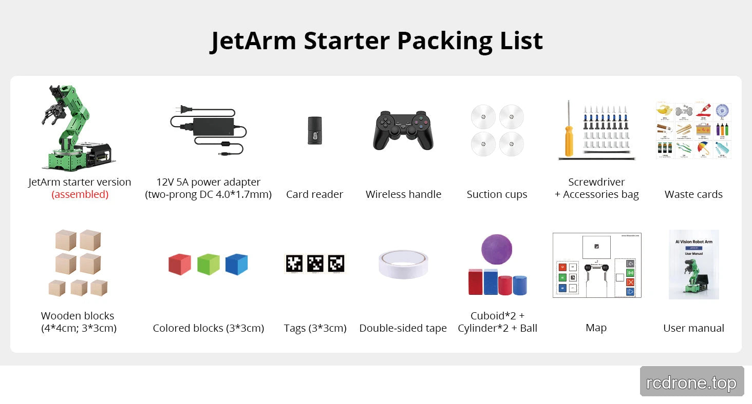 Starter Kit packing reference; the selected Jetson option controls whether a Jetson board is included.