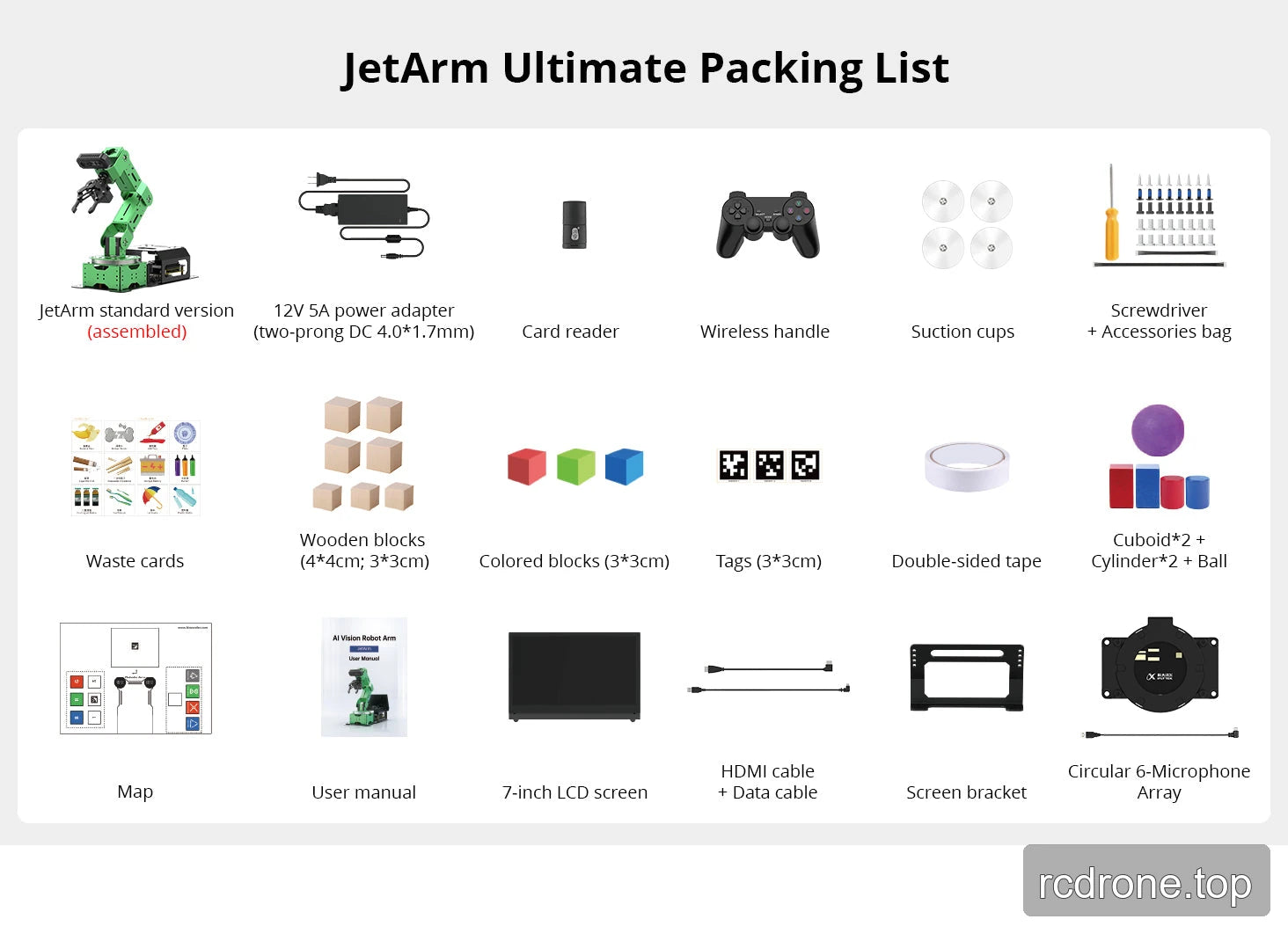 Ultimate Kit packing reference with depth camera, screen and circular six-microphone array.