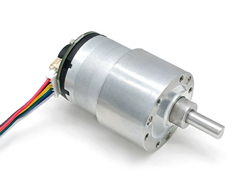 JGB37-520 encoder DC gear motor, front D-shaft view