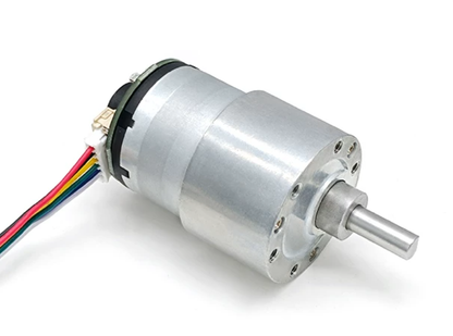 JGB37-520 encoder DC gear motor, front D-shaft view