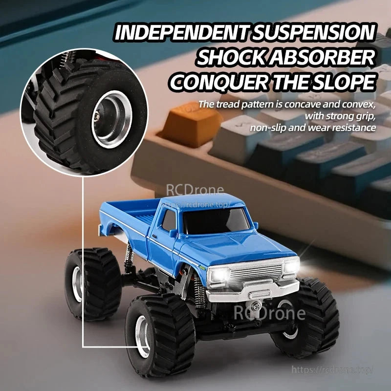 JIKEFUN 1/36 RC Crawler Car, The Jikefun RC crawler car features 4WD, proportional control, LED lights, rechargeable battery, Type-C charging, and independent suspension for off-road capability.