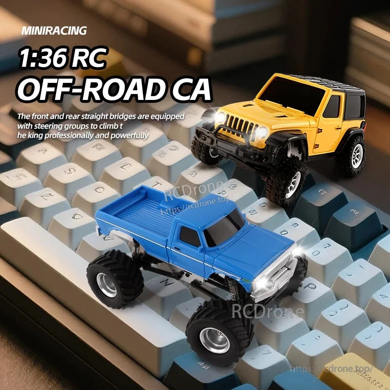 JIKEFUN 1/36 RC Crawler Car, Mini 1:36 RC off-road crawler with 4WD, proportional control, lights, Type-C charging, front/rear steering, 20M range, ideal for climbing adventures.