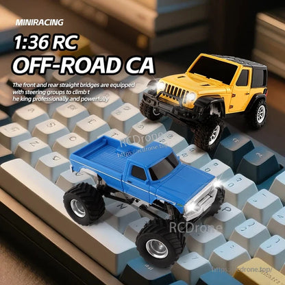 JIKEFUN 1/36 RC Crawler Car, Mini 1:36 RC off-road crawler with 4WD, proportional control, lights, Type-C charging, front/rear steering, 20M range, ideal for climbing adventures.
