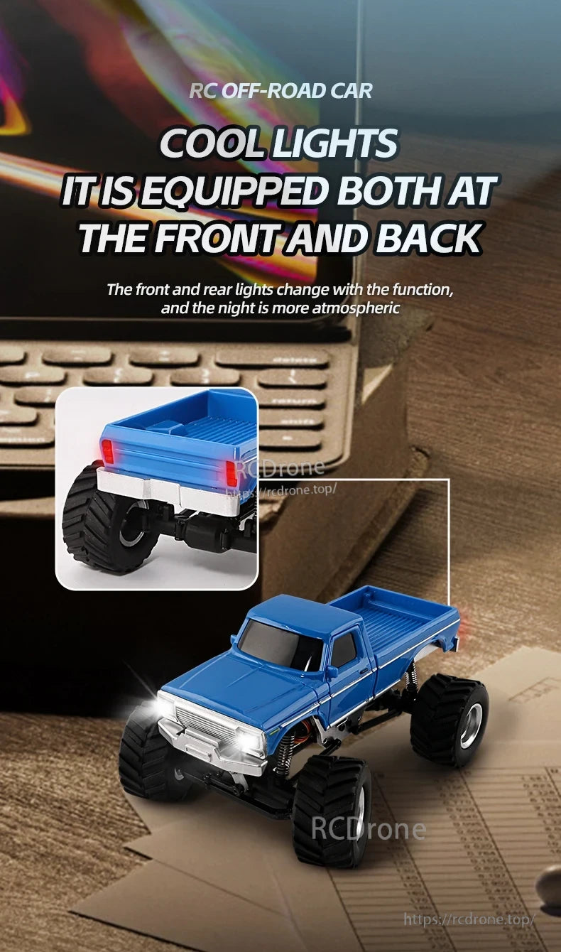 JIKEFUN 1/36 RC Crawler Car, RC off-road car with cool front and rear lights for enhanced night atmosphere.
