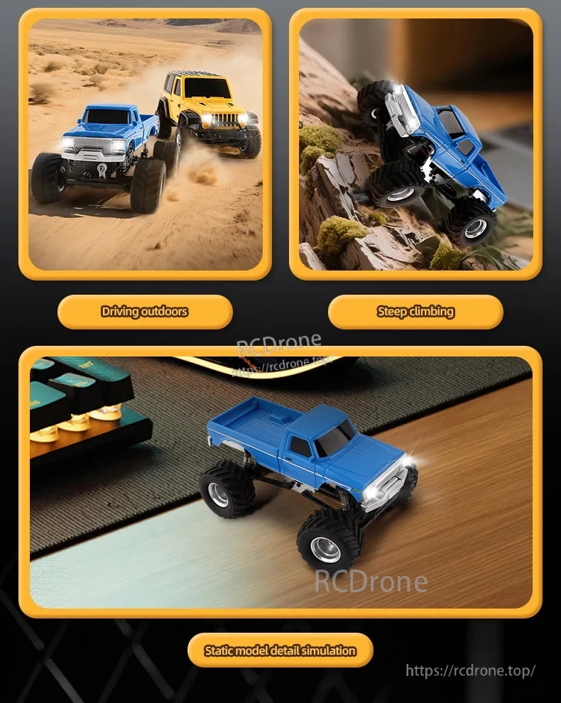 JIKEFUN 1/36 RC Crawler Car, RC crawler car for outdoor driving and steep climbing with detailed static model simulation.