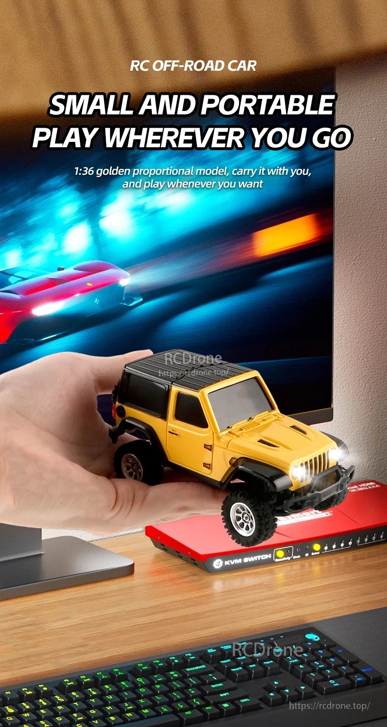 JIKEFUN 1/36 RC Crawler Car, Compact, portable 1:36 scale RC off-road car, golden in color, designed for adventure anywhere.