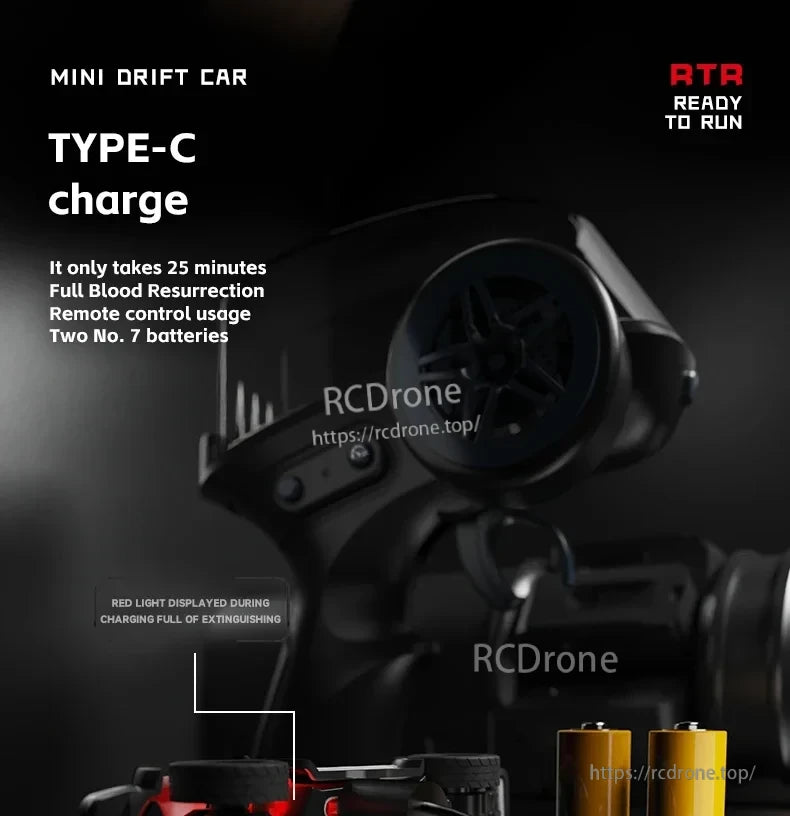 JIKEFUN AE86 1/64 RC Drift Car, Mini drift car with Type-C charging (25 min full charge), remote control, two No. 7 batteries, red charging indicator, ready-to-run (RTR).