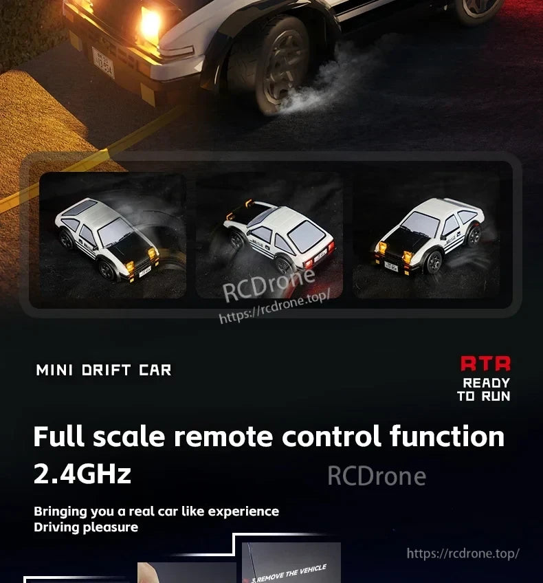 JIKEFUN AE86 1/64 RC Drift Car, Mini drift car, 2.4GHz remote control, ready to run, real driving experience