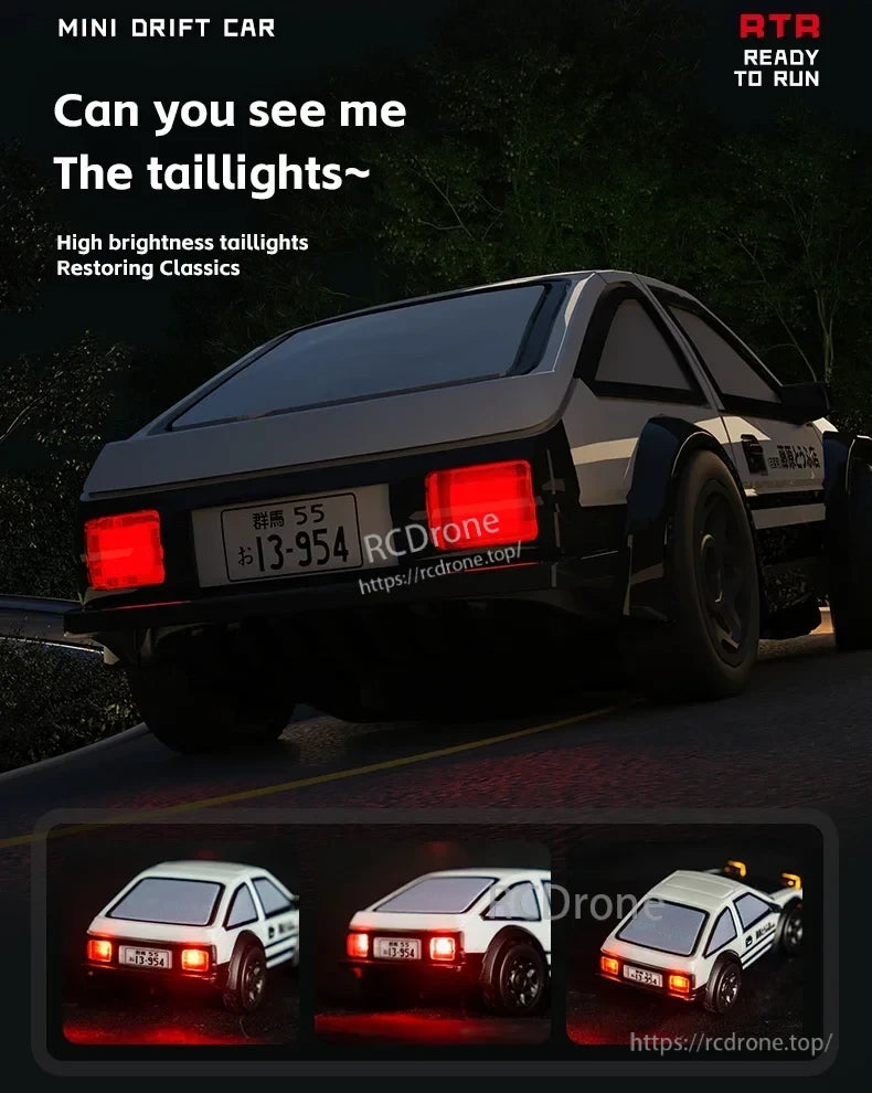JIKEFUN AE86 1/64 RC Drift Car, Mini drift car with high brightness taillights, restoring classics, ready to run.