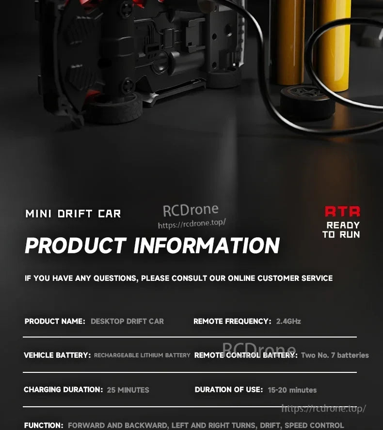 JIKEFUN AE86 1/64 RC Drift Car, Mini drift car with 2.4GHz remote, rechargeable battery, 25-min charge, 15-20 min runtime. Performs drifts, turns, and speed control. Remote needs two No. 7 batteries.