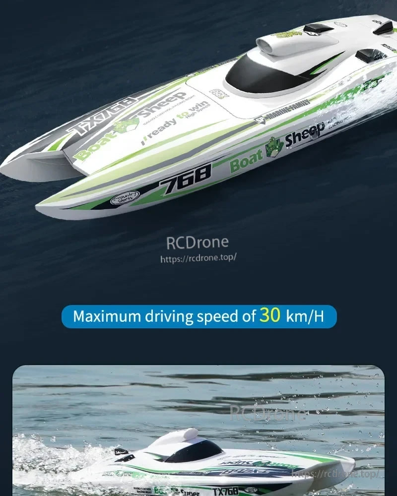 JIKEFUN TX768 RC Boat, The TX768 RC Boat by Sheep brand features a high-speed racing design with a maximum speed of 30 km/h.