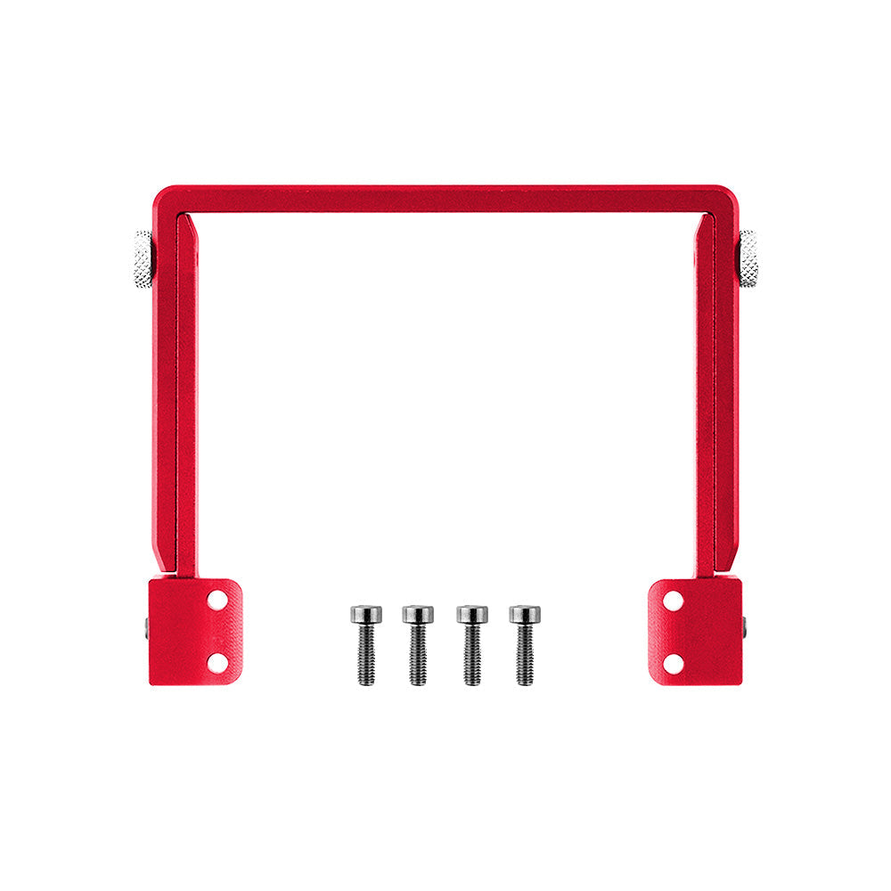 Red CNC folding stand bracket for RadioMaster TX15 transmitter with four mounting screws
