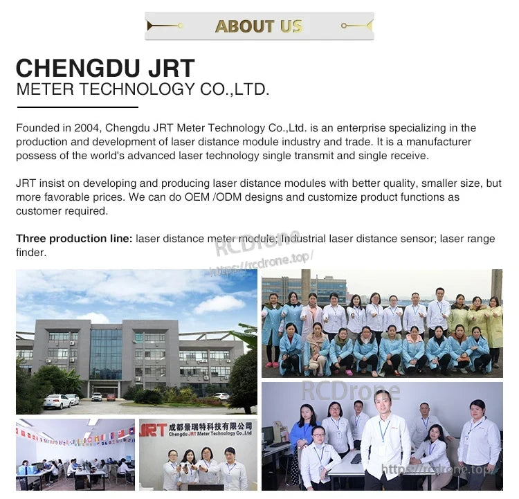 Jrt 1200m Laser Distance Sensor, Chengdu JRT Meter Technology, founded in 2004, specializes in compact laser distance modules, industrial sensors, and range finders, offering high-quality OEM/ODM services.