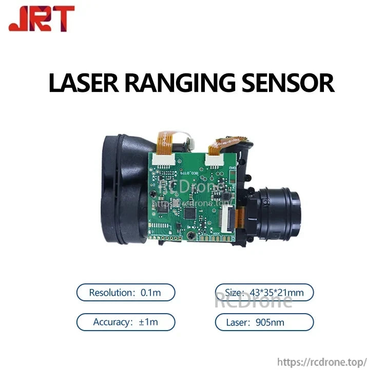 Jrt 1200m Laser Distance Sensor, JRT laser sensor: 1200m range, 0.1m resolution, ±1m accuracy, 905nm wavelength, compact 43×35×21mm size. Ideal for precise distance measurement.