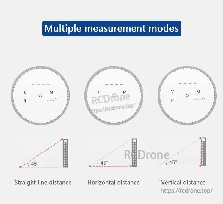 Jrt 1200m Laser Distance Sensor, Multiple measurement modes: straight line, horizontal, and vertical distance at 45 degrees.