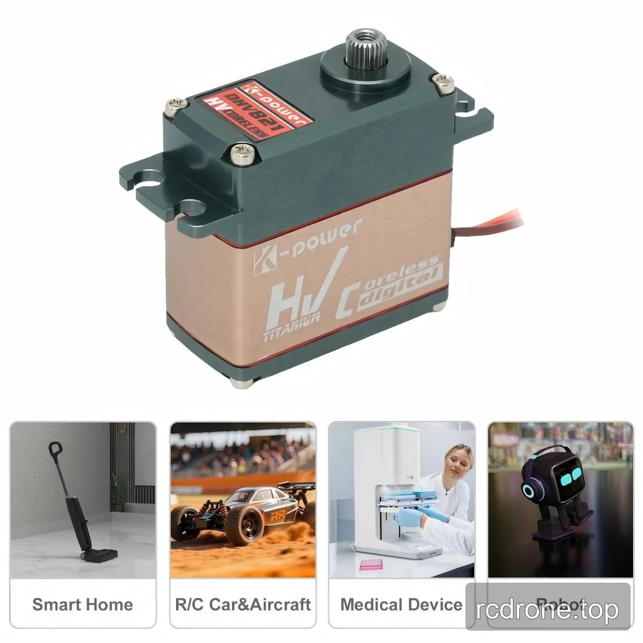 Kpower DHV821 servo with splined output shaft, mounting tabs and application labels