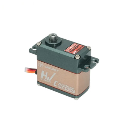 Kpower DHV821 servo with bronze-colored housing, dark green mounting tabs, and an exposed splined output shaft.