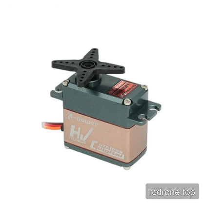 Bronze-colored DHV821 servo with a black four-arm horn fitted to the output shaft and mounting tabs visible.