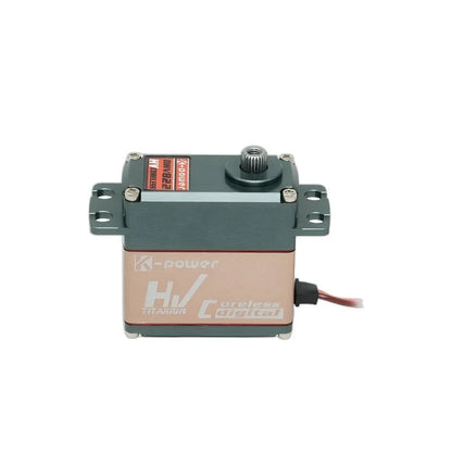 Kpower DHV822 servo viewed from the front, showing the exposed splined shaft, mounting tabs, and right-side lead.