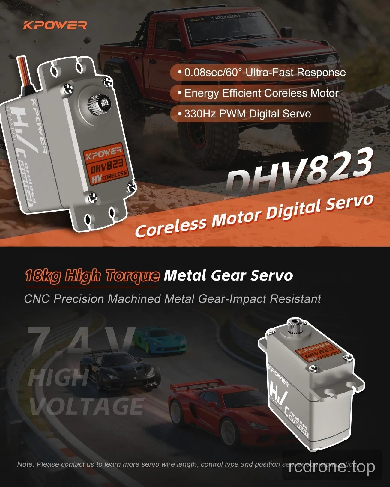 Kpower DHV823 servo with coreless motor, metal gear and PWM feature labels