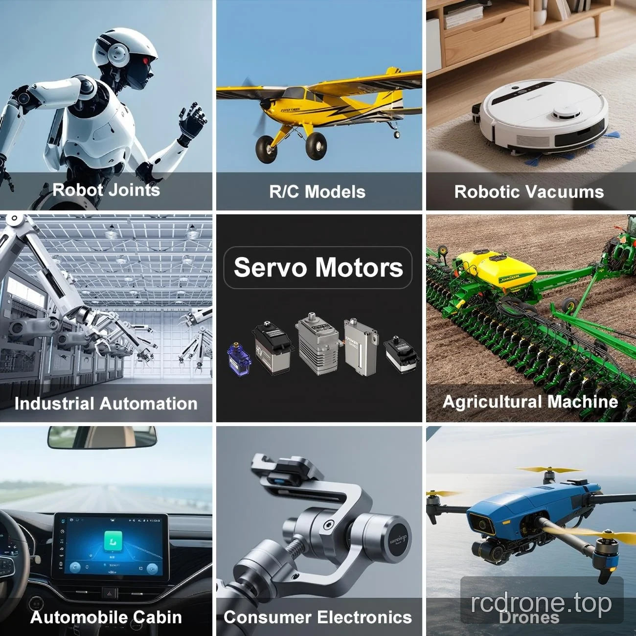 General servo application collage with multiple servo designs