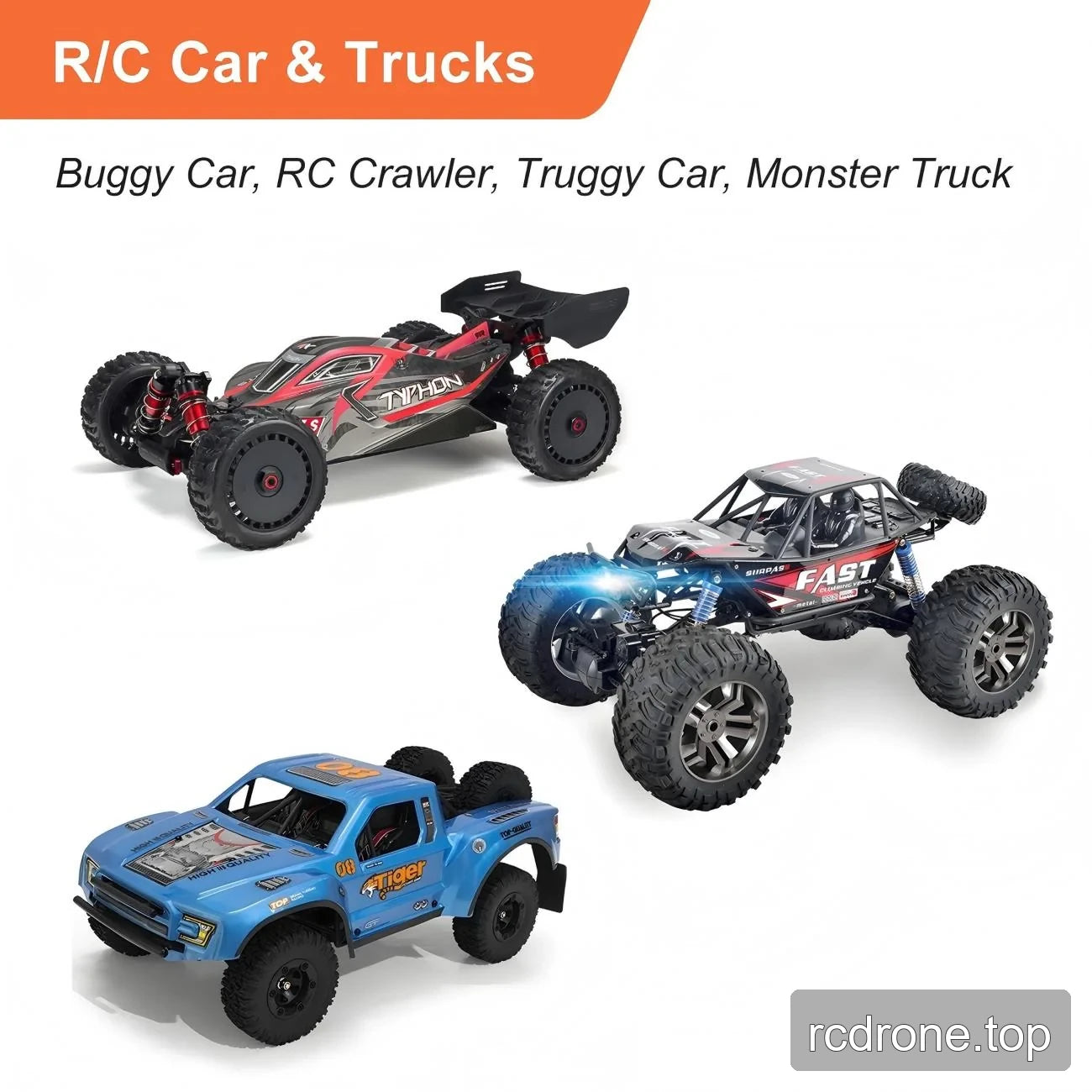 R/C buggy, crawler, truggy, and monster truck application examples