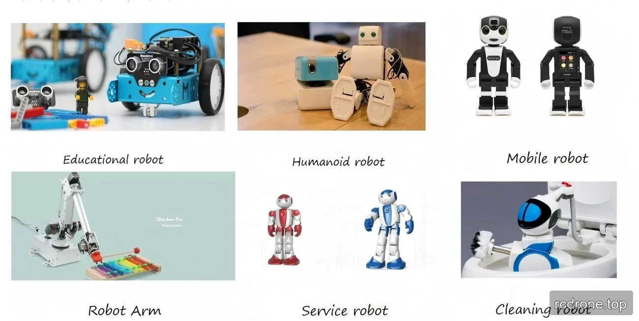 Robotics application collage with educational, humanoid, mobile and service robots