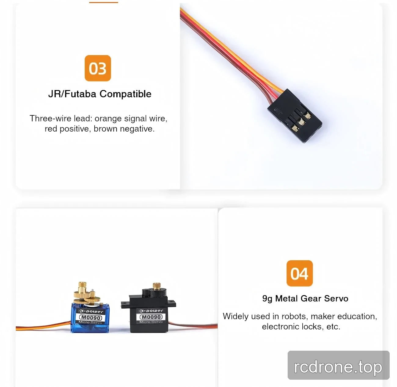 M0090-labelled servos beside a three-wire connector and wiring labels