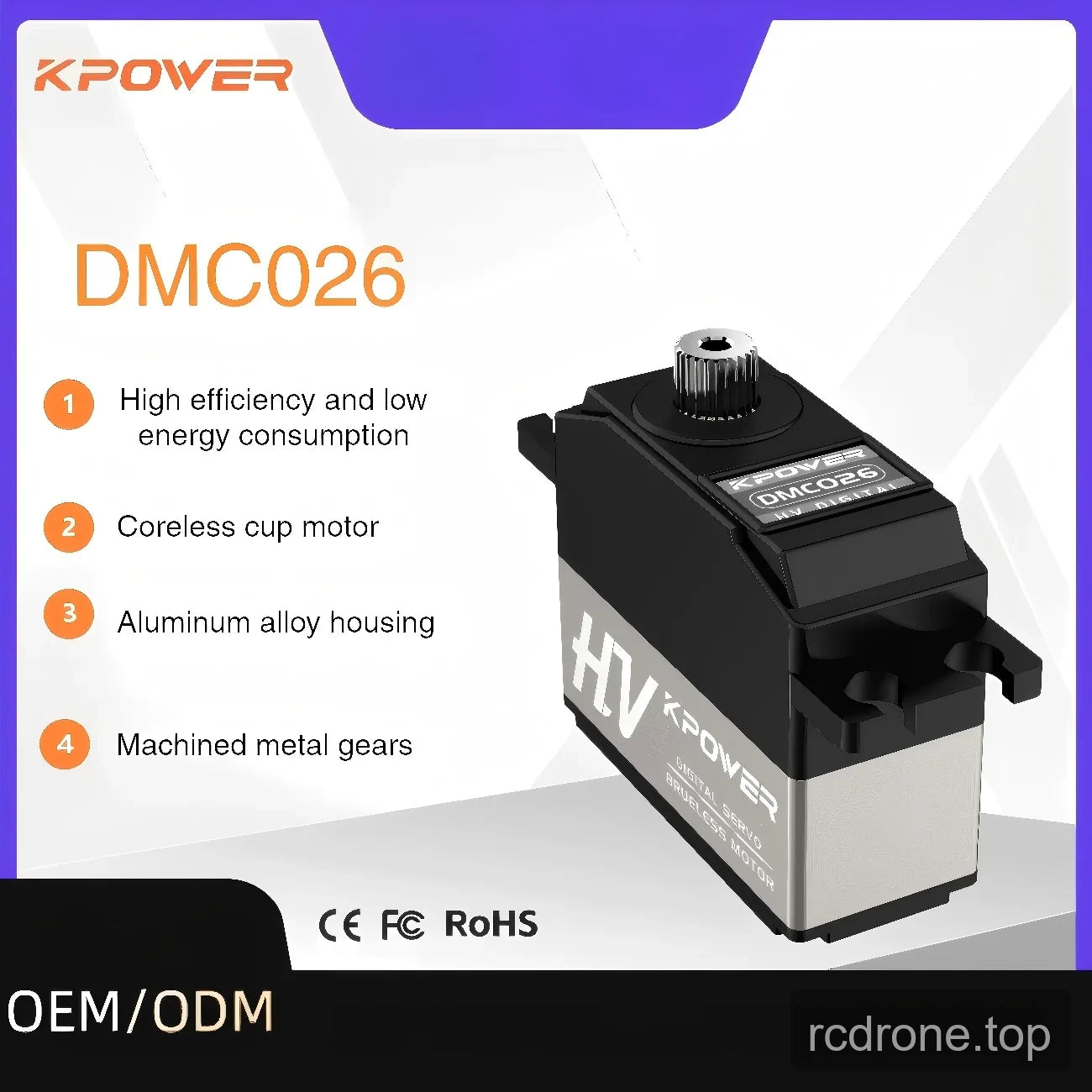 Kpower DMC026 servo with coreless motor, aluminum housing and metal gear labels