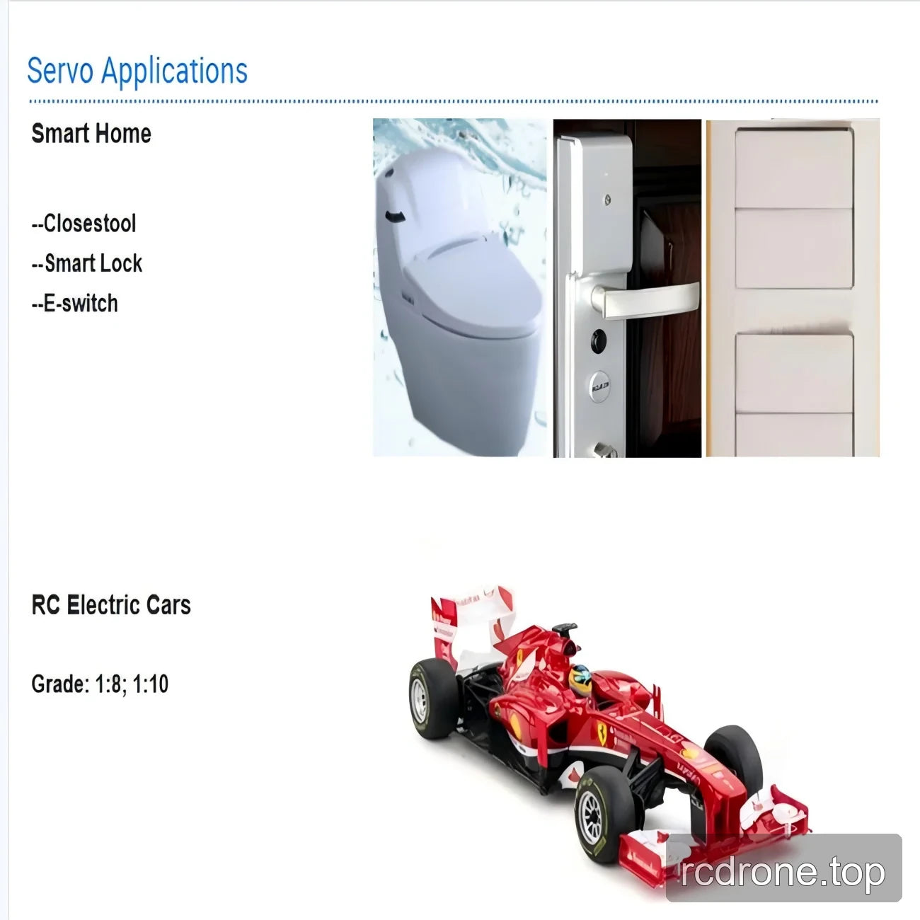 Generic servo application examples for smart-home devices and RC electric cars