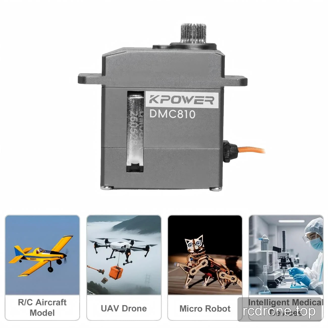 Kpower DMC810 servo with RC aircraft, UAV, micro robot and medical-device application illustrations