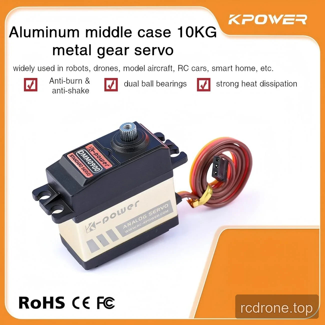 Kpower DMM0900 servo with aluminum middle case, splined shaft and connector lead