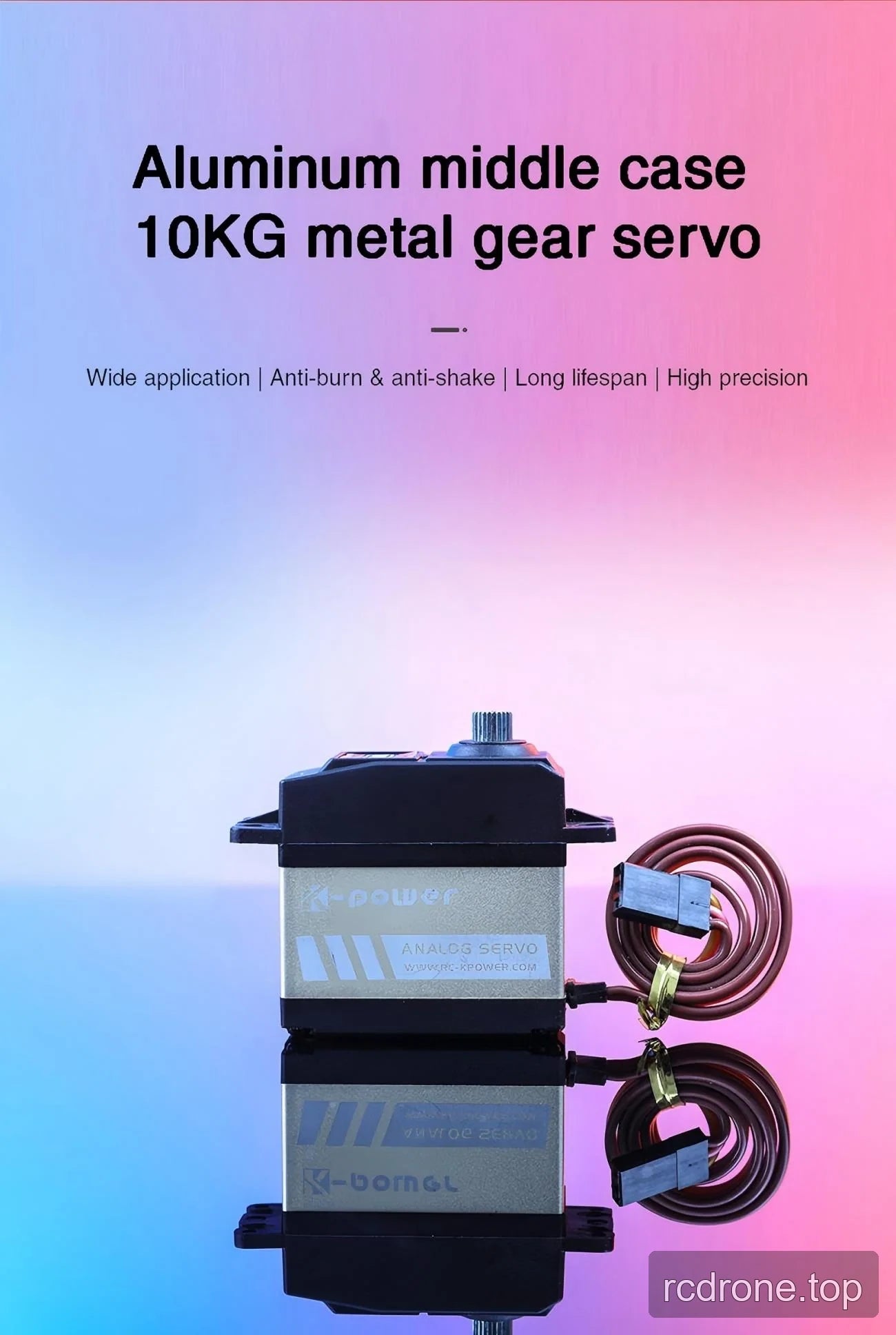 Side view of the analog servo with metallic middle case and attached cable
